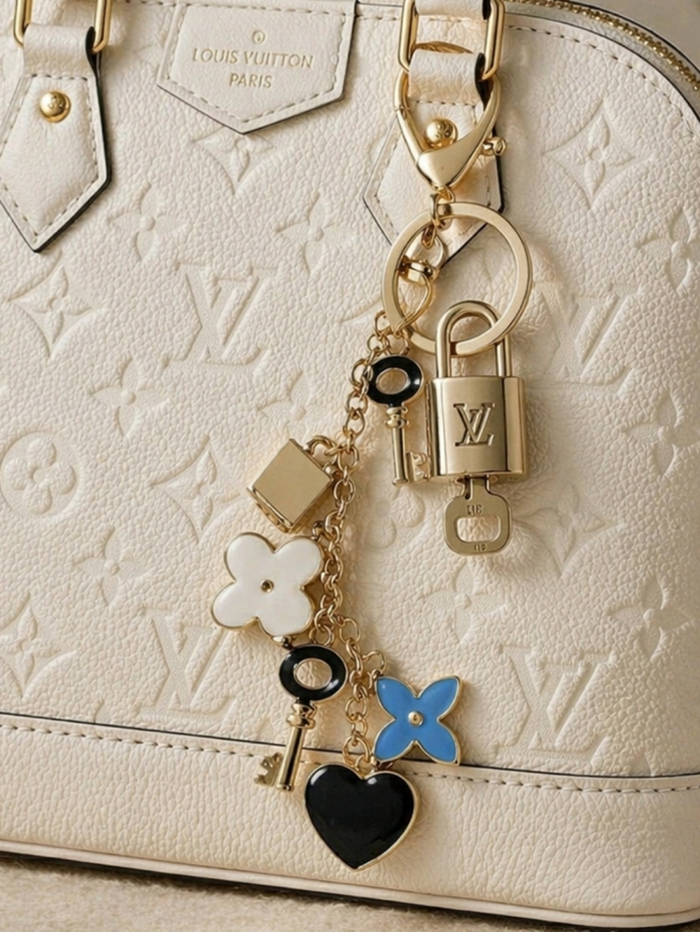 Louis Vuitton Authentic Gold Padlock 🔑 Key + Unbranded Stylish Bag Charm